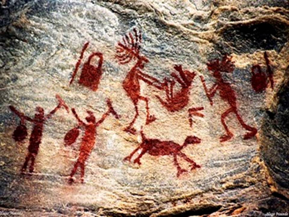 Pintura rupestre. Cena de caça. Seridó. Brasil